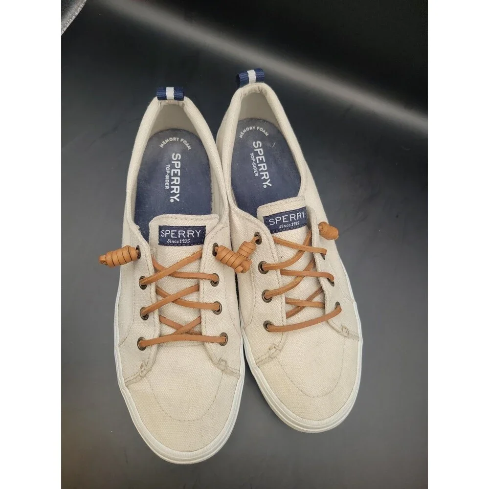 Sperry Top Sider Crest Vibe Womens Oat Beige Tan Boat Slip On Shoes Size 8.5